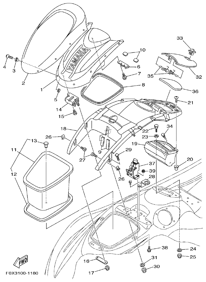Yamaha F1G1 ENGINE HATCH 2 parts diagram